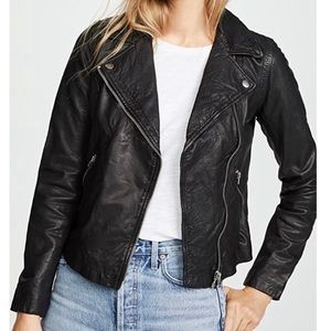 Black Washed Leather Motorcycle Jacket Medium NWOT